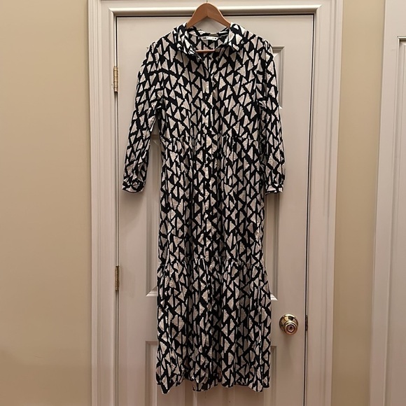 Zara Long Print Dress Black/White SzL - Picture 6 of 11